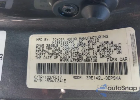2013 Toyota Corolla S z USA, uszkodzony, nr VIN 5YFBU4EE0DP089430